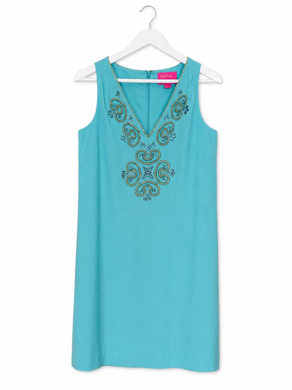 Lilly Pulitzer Turquoise Embellished V-Neck Mini Dress